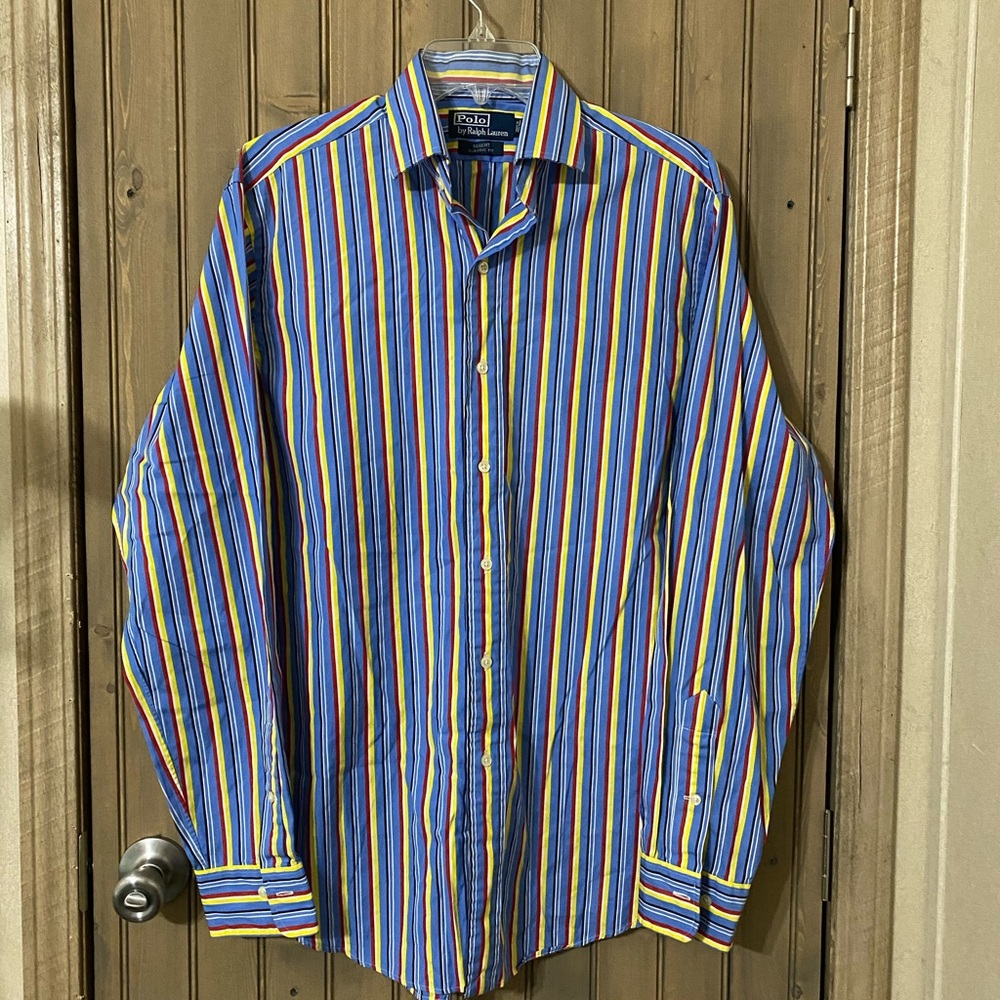 Vintage Polo Ralph Lauren Regent Classic Fit Striped Dress Shirt Men M 15 1/2